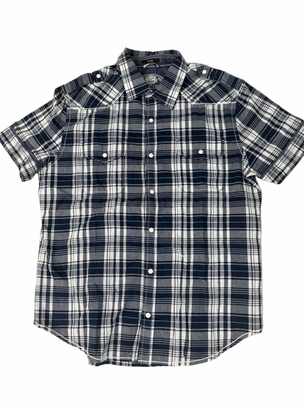 Express Men’s L Plaid Western Snap Button Shirt Short Sleeve Fitted
